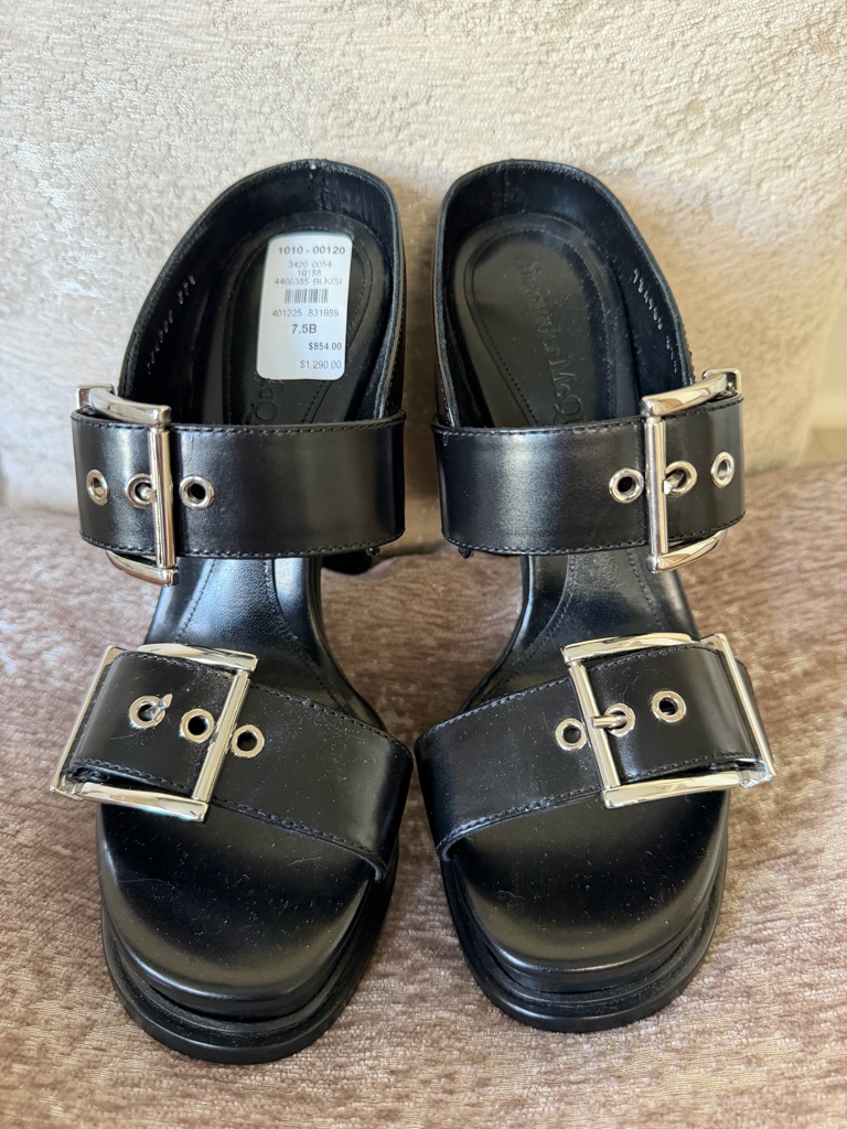 Alexander Mcqueen Black Leather Buckle Mules